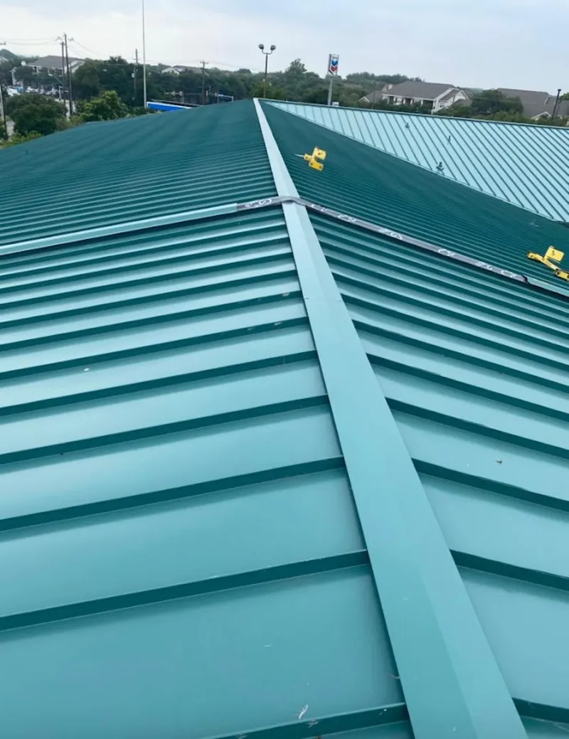 Green commercial metal roof ridge and valley for Metal Roof Repair in Morris Plains
